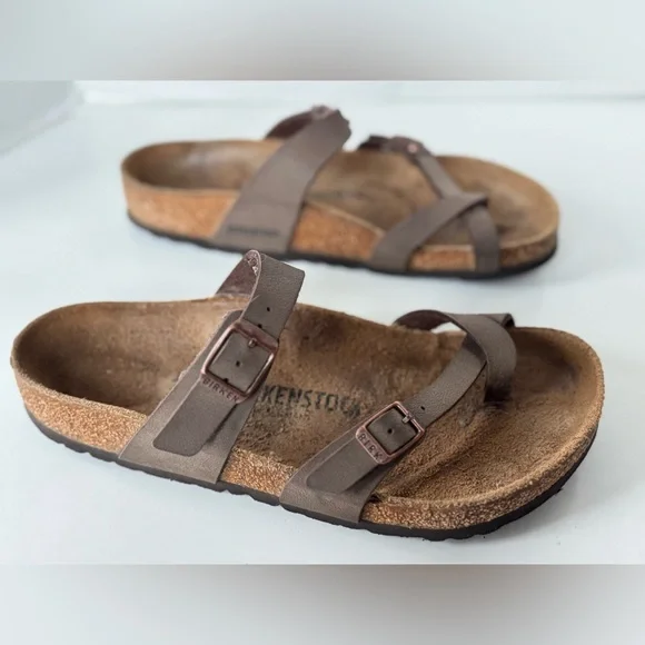Birkenstock Mayari Toe Loop Brown Leather Slip On Sandals shoes Women’s Size 38